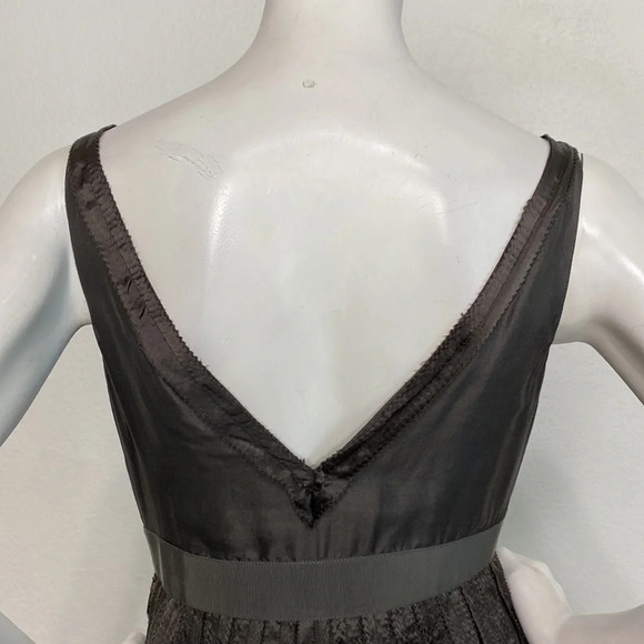 Zara Dark Pewter Deep V-Neck Silk Linen Blend Pleated Academia Midi Dress Size S - Picture 5 of 8